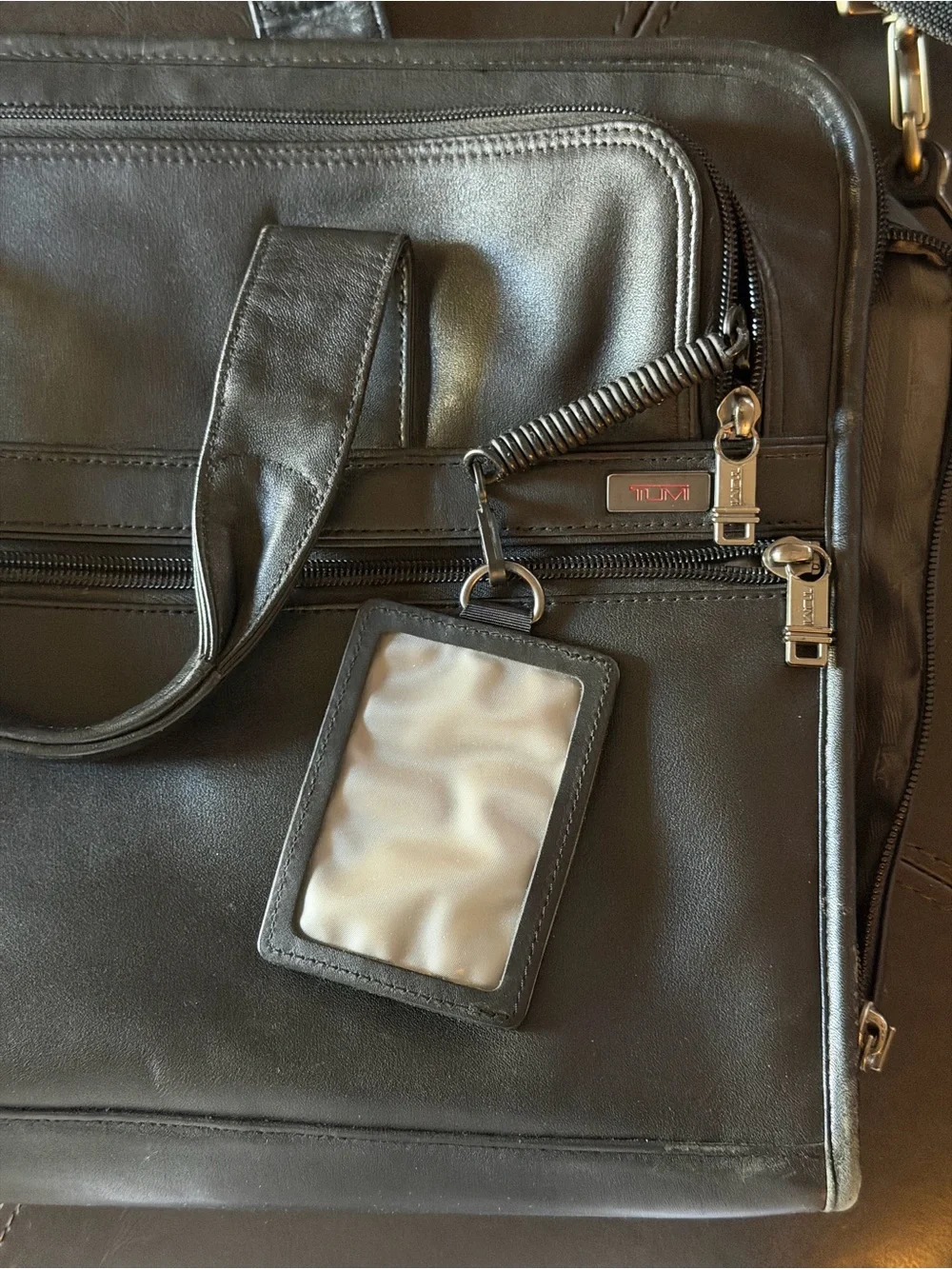Tumi Black Leather Laptop Briefcase with Shoulder Strap